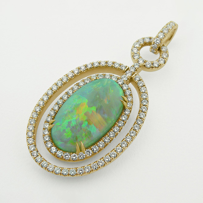 Black opal and micropavé diamond pendant
