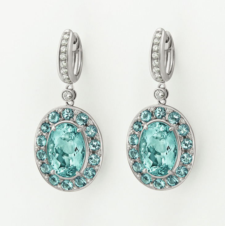 Paraiba tourmaline and diamond earrings in platinum